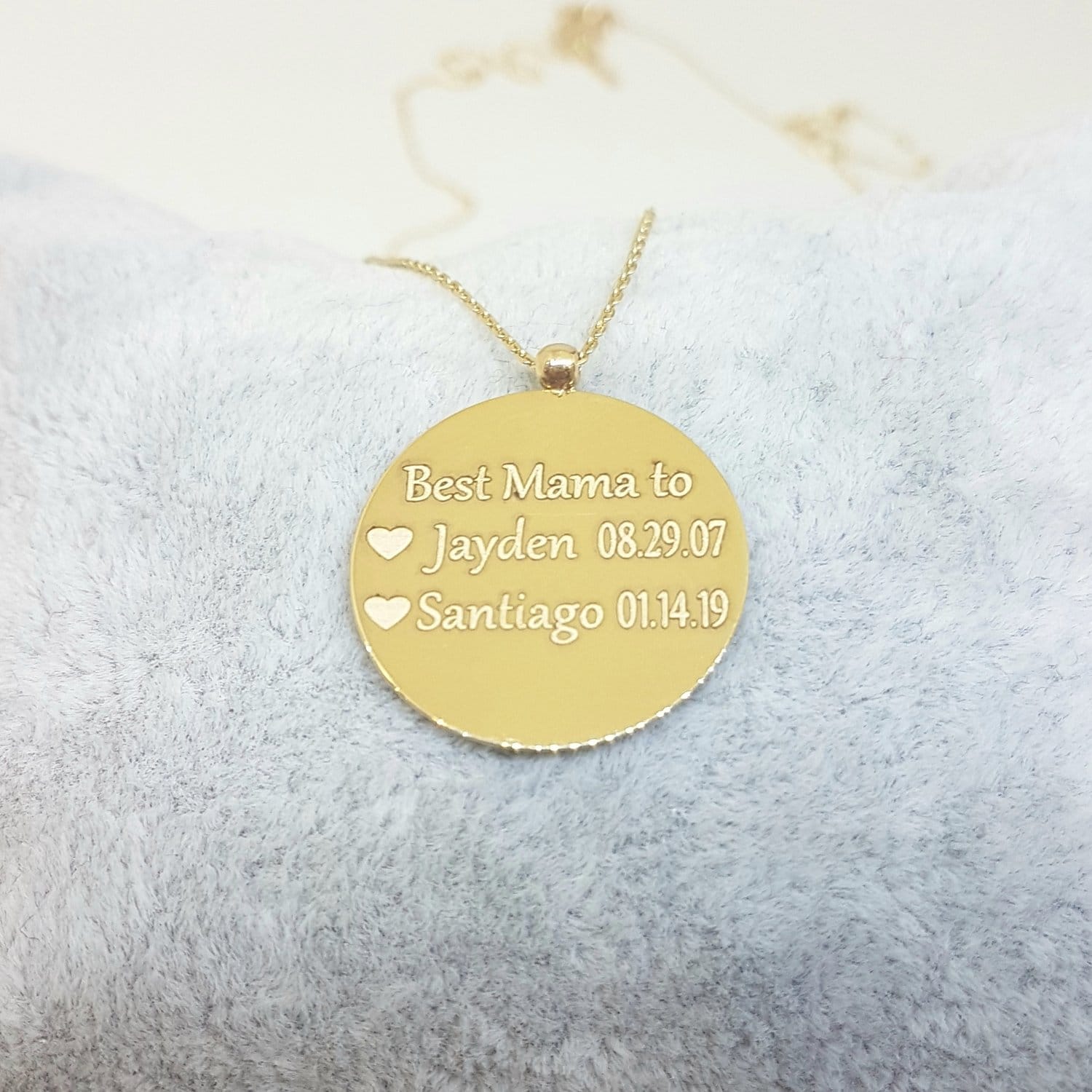 14K Real Solid Gold Personalized Engraved Circle Disc Custom Name Necklace for Women